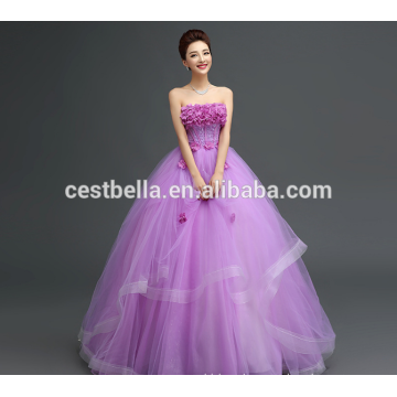 Personalizado hecho en China Appliqued Purple Lace Puffy Tulle vestido de novia 2017